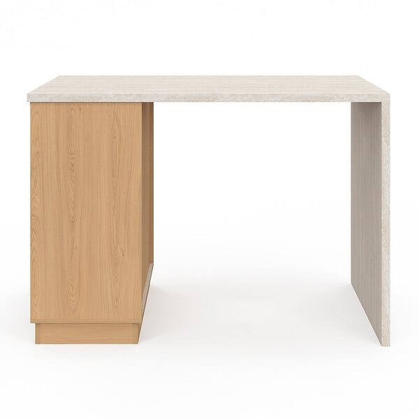 ID MARKET - Ilot central mange-debout 4 personnes VITO 130 cm bois et plateau effet travertin - large