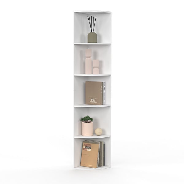 ID MARKET - Etagère murale d'angle MODULA 5 niveaux blanche à poser ou à fixer - large