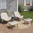 ID MARKET - Lot de 2 fauteuils de jardin relax LOA effet rotin avec coussins écrus et repose-pieds - vignette