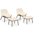 ID MARKET - Lot de 2 fauteuils de jardin relax LOA effet rotin avec coussins écrus et repose-pieds - vignette