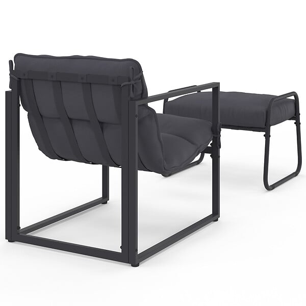 ID MARKET - Lot de 2 fauteuils de jardin MARCO avec repose pieds gris coussin gris anthracite - large