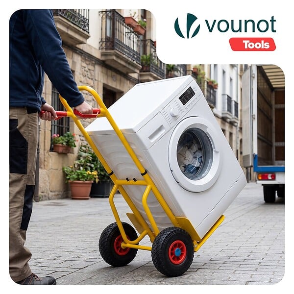 VOUNOT - Diable pliant chariot de transport avec roue pneumatique charge 200kg jaune - large