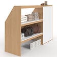 ID MARKET - Ensemble étagère 2 niveaux + armoire 2 portes sous pente TOMI hêtre et blanc - vignette