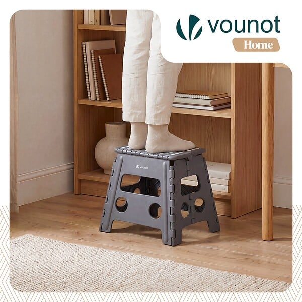 VOUNOT - Tabouret pliant antiderapant 37x30x32.5 cm plastique gris - large