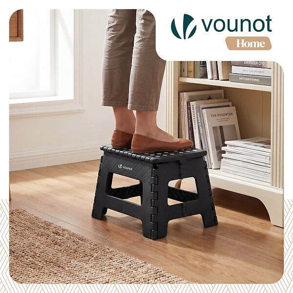 VOUNOT - Tabouret pliant antiderapant 32x25x22 cm plastique noir - large