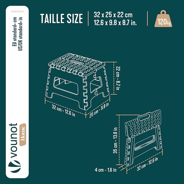 VOUNOT - Tabouret pliant antiderapant 32x25x22 cm plastique noir - large