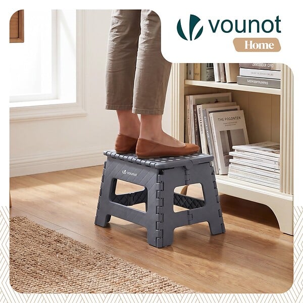 VOUNOT - Tabouret pliant antiderapant 32x25x22 cm plastique gris - large