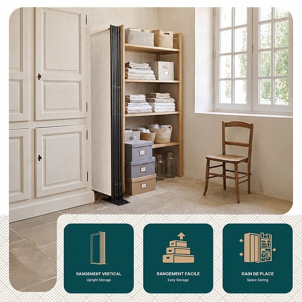 VOUNOT - Paravent interieur separateur 4 panneaux autoportant pliable 228 x 30 x 164 cm Beige - large