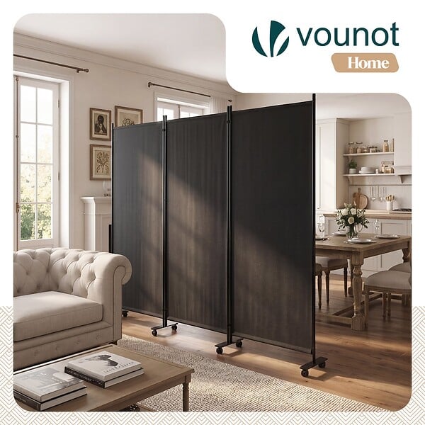VOUNOT - Paravent interieur separateur avec roue 3 panneaux autoportant pliable 262 x 30 x 180 cm Anthracite - large