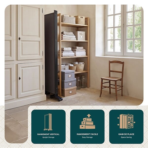 VOUNOT - Paravent interieur separateur avec roue 3 panneaux autoportant pliable 262 x 30 x 180 cm Anthracite - large
