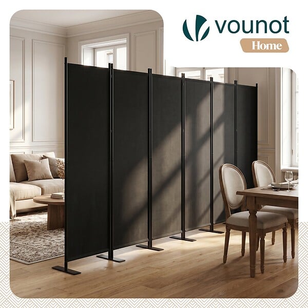 VOUNOT - Paravent interieur separateur 6 panneaux autoportant pliable 340 x 30 x 164 cm Anthracite - large