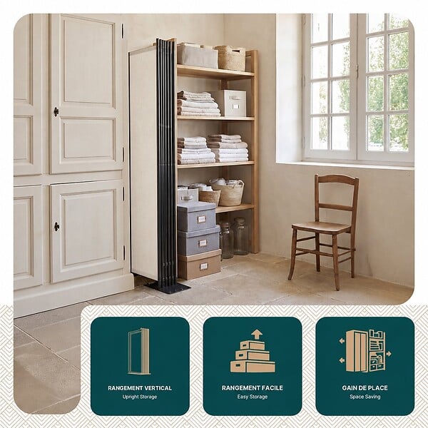 VOUNOT - Paravent interieur separateur 6 panneaux autoportant pliable 340 x 30 x 164 cm Beige - large