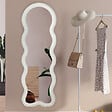 ID MARKET - Miroir vague en tissu bouclette crème 150 x 50 cm - vignette