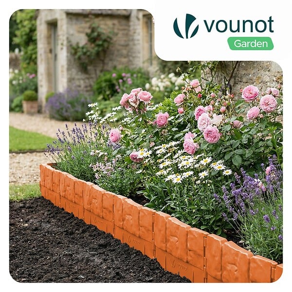 VOUNOT - Lot de 14 pcs Bordure de jardin imitation pierre facile a installer 2.14m terracotta - large