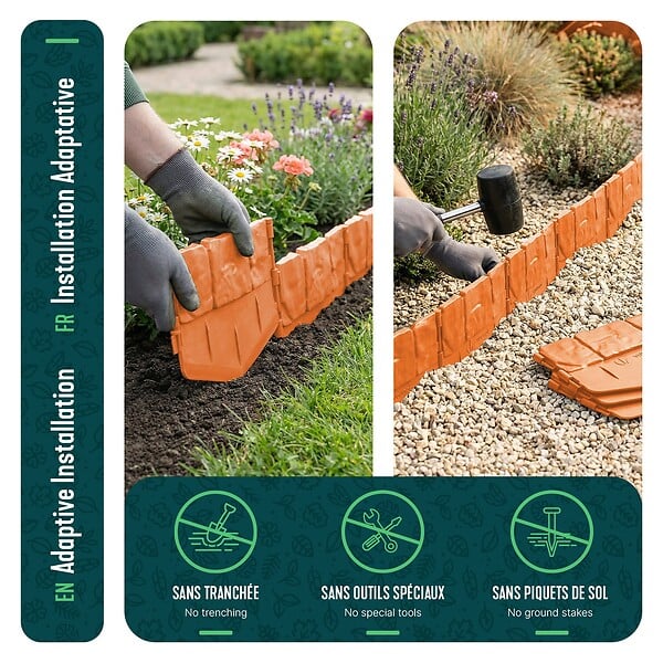 VOUNOT - Lot de 35 pcs Bordure de jardin imitation pierre facile a installer 5.35m terracotta - large