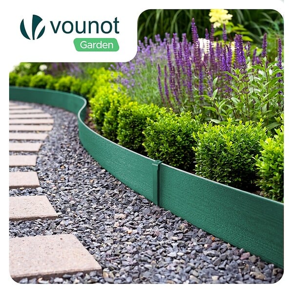VOUNOT - Bordure de jardin PE haute flexible 10M avec piquets vert - large