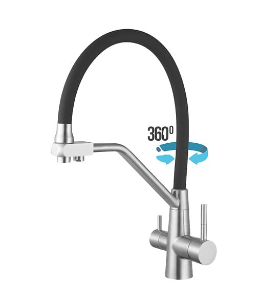 APIC - Robinet mitigeur 3 voies inox avec douchette 360° Urbino - Eau filtrée - large