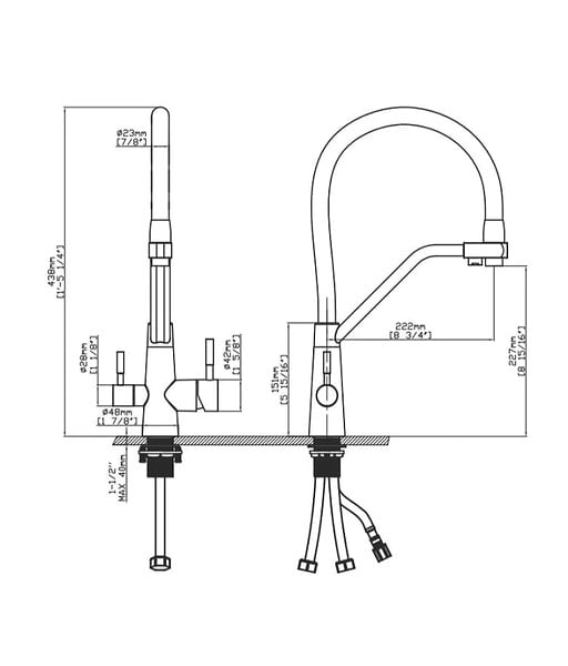APIC - Robinet mitigeur 3 voies inox avec douchette 360° Urbino - Eau filtrée - large