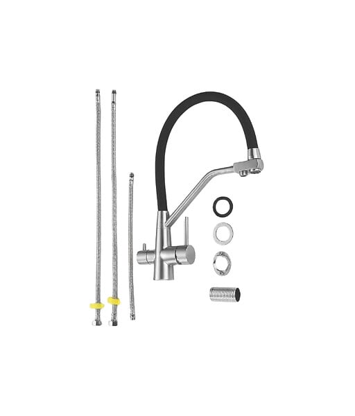 APIC - Robinet mitigeur 3 voies inox avec douchette 360° Urbino - Eau filtrée - large