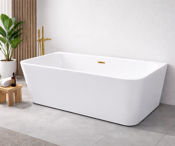 OTITEC - Baignoire ilot avec vidage - 150 x 75 cm - Blanc brillant avec bonde doré brossé - MIRABELLE - large