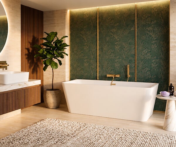 OTITEC - Baignoire ilot avec vidage - 150 x 75 cm - Blanc brillant avec bonde doré brossé - MIRABELLE - large