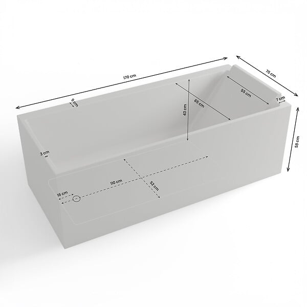 SPALINA - Baignoire Ilot Quantum 170 droite blanche 170 x75 x58 cm, by SPALINA - large