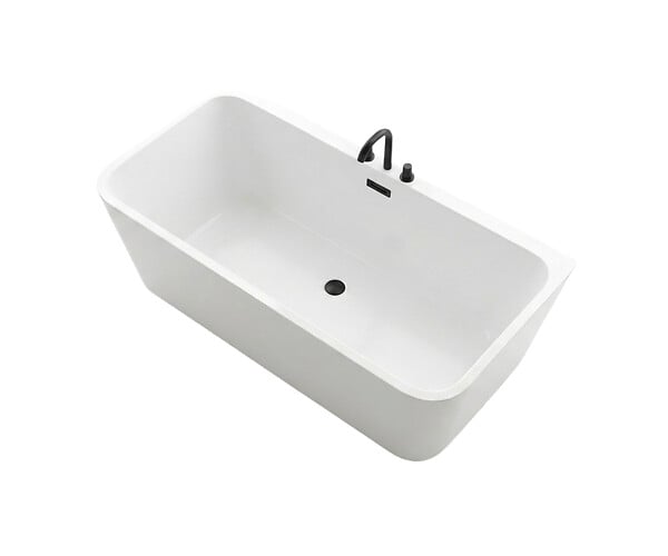 OTITEC - Baignoire ilot avec vidage - 170 x 75 cm - Blanc brillant avec bonde noire - MIRABELLE - large