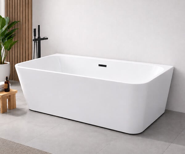 OTITEC - Baignoire ilot avec vidage - 170 x 75 cm - Blanc brillant avec bonde noire - MIRABELLE - large