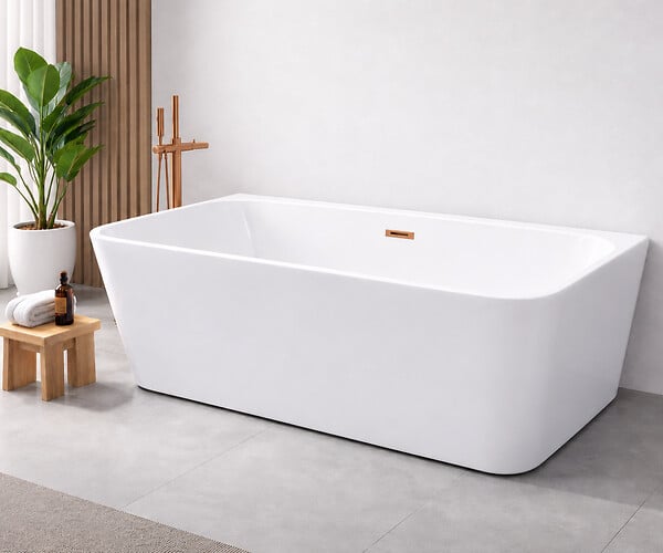 OTITEC - Baignoire ilot avec vidage - 160 x 75 cm - Blanc brillant avec bonde cuivre - MIRABELLE - large
