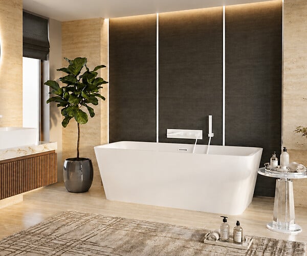 OTITEC - Baignoire ilot avec vidage - 150 x 75 cm - Blanc brillant avec bonde blanche - MIRABELLE - large