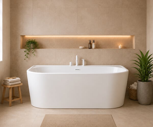 OTITEC - Baignoire ilot avec vidage - 170 x 75 cm - Blanc brillant avec bonde blanche - OLIVIA - large