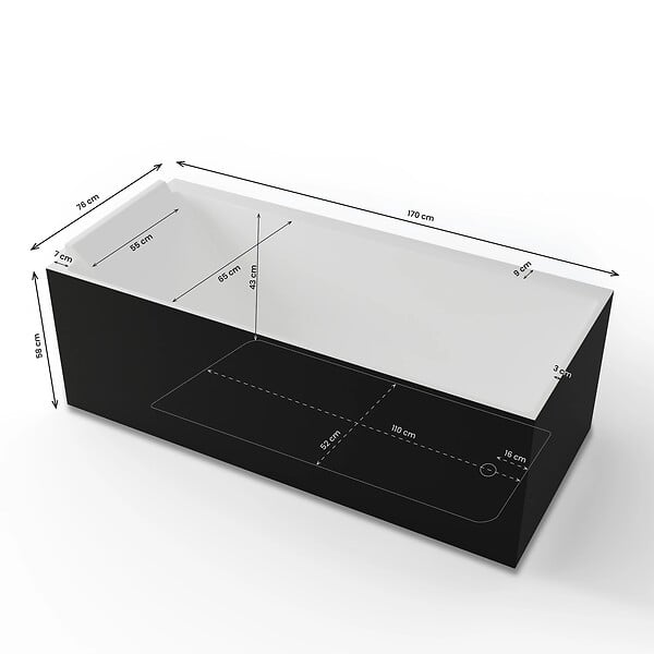 SPALINA - Baignoire Ilot Quantum 170 gauche noire 170 x75 x58 cm, by SPALINA - large