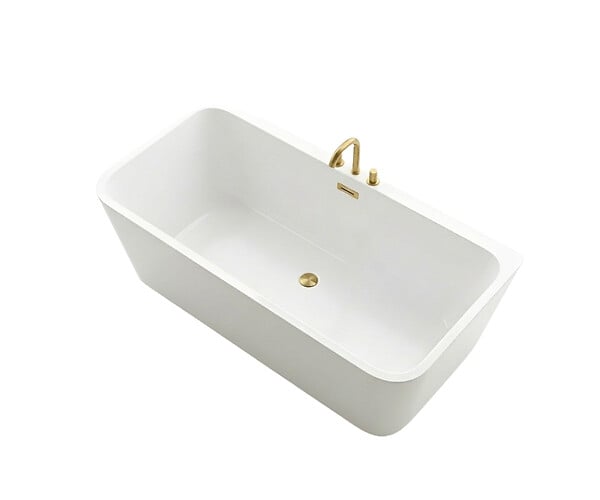 OTITEC - Baignoire ilot avec vidage - 170 x 75 cm - Blanc brillant avec bonde doré brossé - MIRABELLE - large