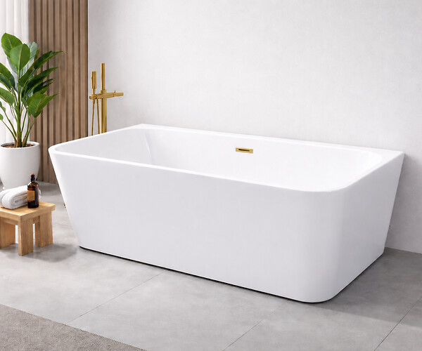 OTITEC - Baignoire ilot avec vidage - 170 x 75 cm - Blanc brillant avec bonde doré brossé - MIRABELLE - large