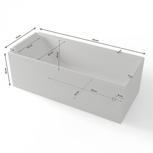 SPALINA - Baignoire Ilot Quantum 170 gauche blanche 170 x75 x58 cm, by SPALINA - large