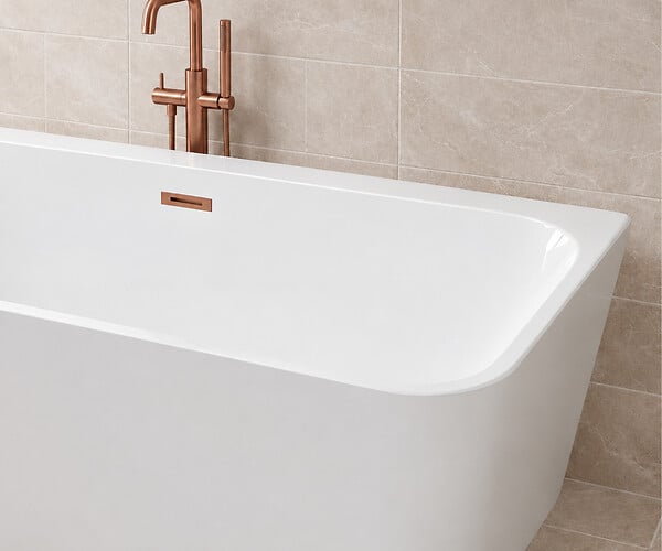 OTITEC - Baignoire ilot avec vidage - 150 x 75 cm - Blanc brillant avec bonde cuivre - MIRABELLE - large