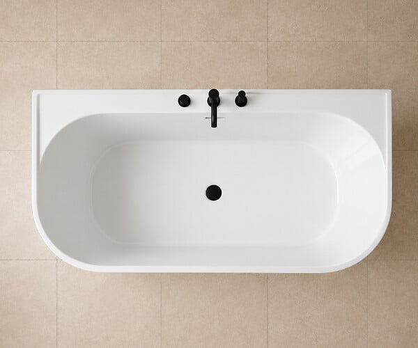 OTITEC - Baignoire ilot avec vidage - 170 x 75 cm - Blanc brillant avec bonde noire - OLIVIA - large