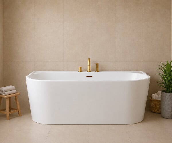 OTITEC - Baignoire ilot avec vidage - 170 x 75 cm - Blanc brillant avec bonde doré brossé - OLIVIA - large