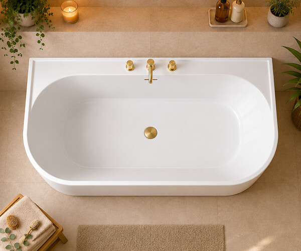 OTITEC - Baignoire ilot avec vidage - 170 x 75 cm - Blanc brillant avec bonde doré brossé - OLIVIA - large