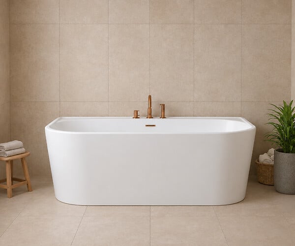 OTITEC - Baignoire ilot avec vidage - 170 x 75 cm - Blanc brillant avec bonde cuivre - OLIVIA - large