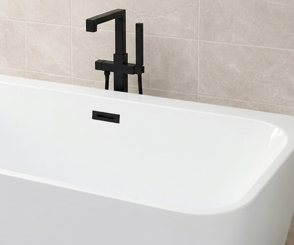 OTITEC - Baignoire ilot avec vidage - 160 x 75 cm - Blanc brillant avec bonde noire - MIRABELLE - large