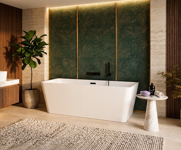 OTITEC - Baignoire ilot avec vidage - 160 x 75 cm - Blanc brillant avec bonde noire - MIRABELLE - large
