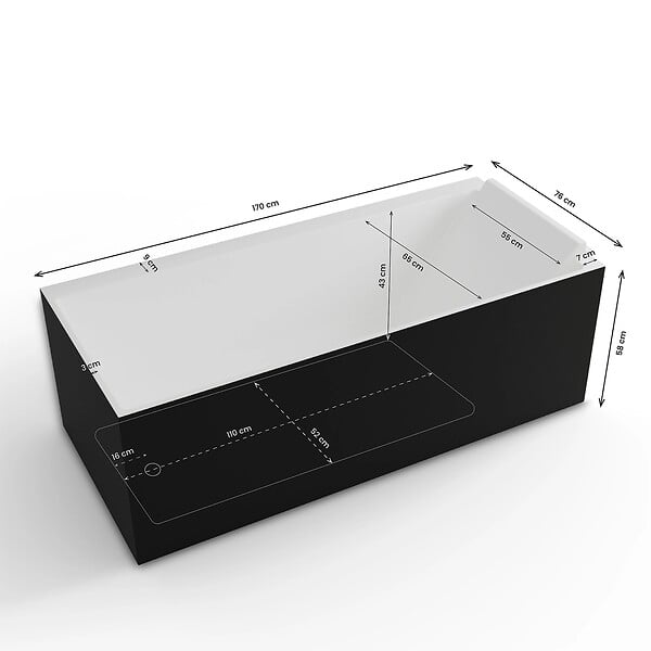 SPALINA - Baignoire Ilot Quantum 170 droite noire 170 x75 x58 cm, by SPALINA - large