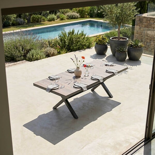 OVIALA - Table extensible aluminium et céramique avec 10 chaises - Tivoli - large