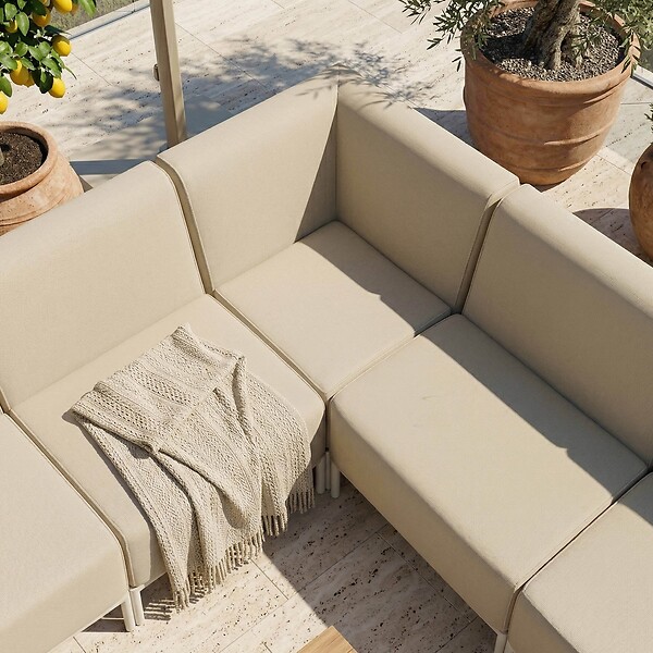 OVIALA - Salon de jardin bas modulable uni 6 places beige - Patio - large