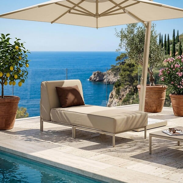 OVIALA - Salon de jardin bas modulable uni 6 places beige - Patio - large
