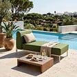 OVIALA - Salon de jardin bas modulable uni 6 places vert kaki - Patio - vignette