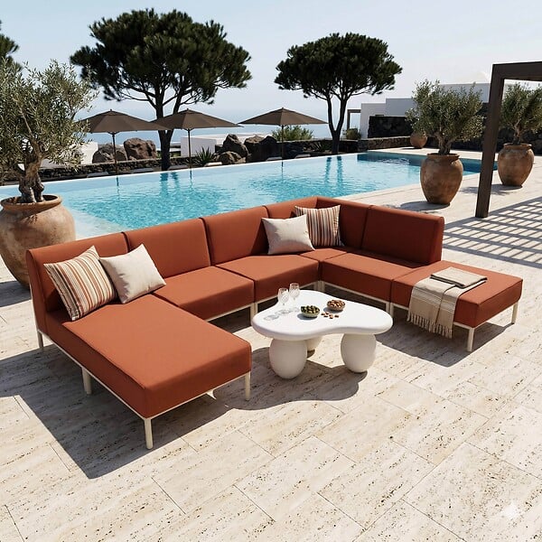 OVIALA - Salon de jardin bas modulable uni 6 places terracotta - Patio - large