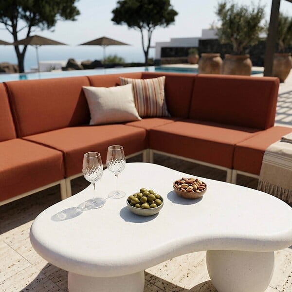 OVIALA - Salon de jardin bas modulable uni 6 places terracotta - Patio - large