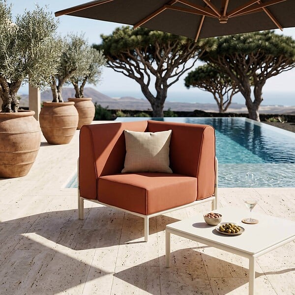 OVIALA - Salon de jardin bas modulable uni 6 places terracotta - Patio - large